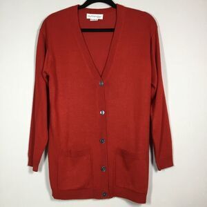 Vintage long red knit cardigan button down classic made in Hong Kong 90s size M